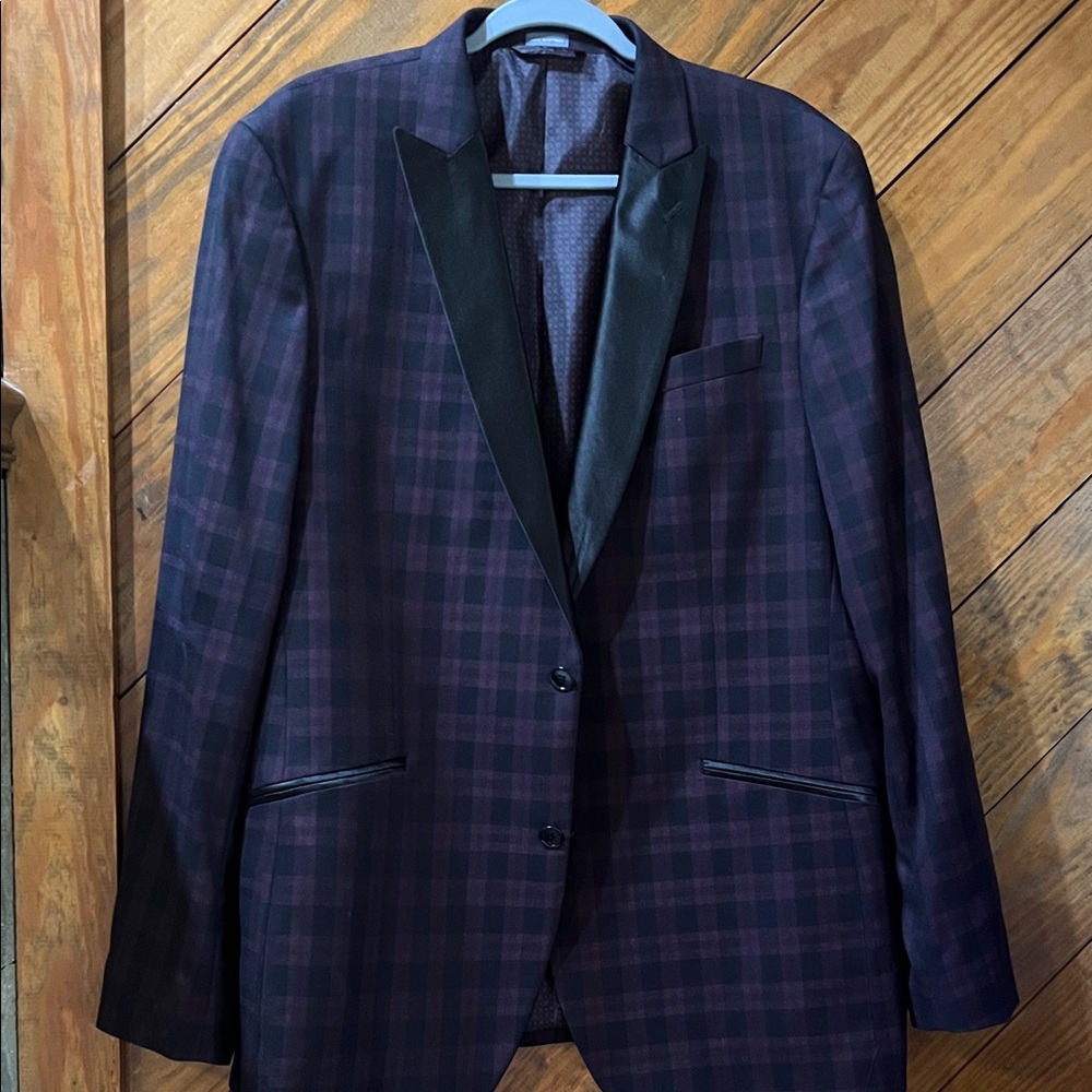 Madison Black and Purple Plaid Tuxedo Blazer